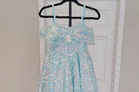 Christian Wu light blue sequined design overlay littles long size 4.